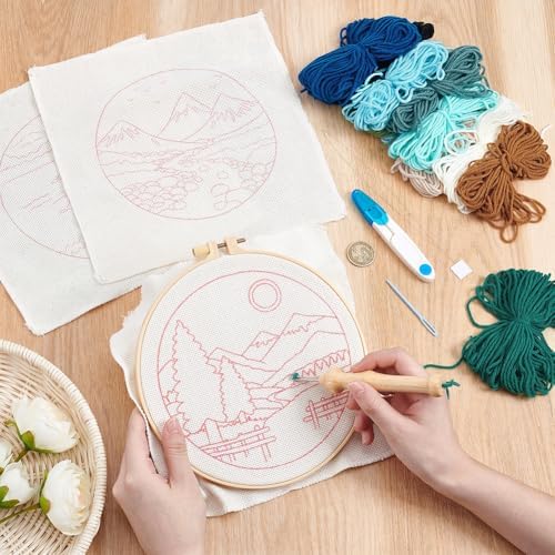 BEUNITONE 3PCS Landscape Punch Needle Kit for Adults Beginners, Complete Craft Kit Needlepoint Kits for Adults with Hoop, Punch Needle Starter Craft Set for Cloth Festival Gift and Home Decor 20X20CM - Image 4