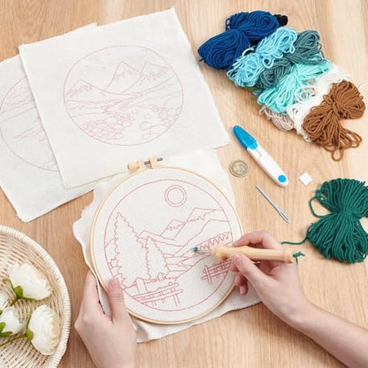 BEUNITONE 3PCS Landscape Punch Needle Kit for Adults Beginners, Complete Craft Kit Needlepoint Kits for Adults with Hoop, Punch Needle Starter Craft Set for Cloth Festival Gift and Home Decor 20X20CM - Image 4