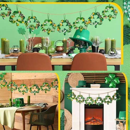472 Pcs St Patrick's Day Kit Felt Shamrock Crafts Wreath Craft Activity DIY Green Clover Hanging Wreath Home Ornament with Gnome Rainbow Beer Hats Gold Coins Stickers for Irish Party Activity - Image 4