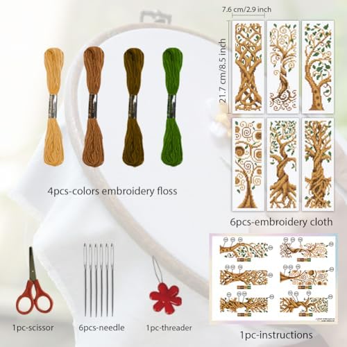ORIGACH 6 Set Tree of Life Cross Stitch Bookmark Kit for Beginner - Image 2