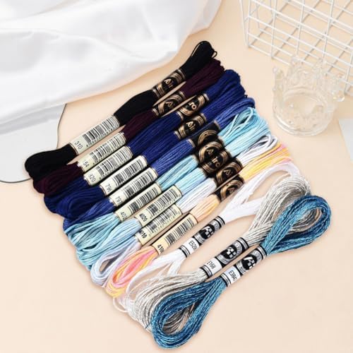 12 Skeins 105 Yards 6 Ply Embroidery Floss Blue Gradient Friendship Bracelet Variegated String Cord Mixed Color Cross Stitch Gradient Yarn Thread Set for Sewing Making Jewelry DIY Crafts - Image 7