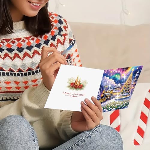 DIY Diamond Greeting Cards Set, 5D DIY Diamond Art Painting Festival Style Greeting Card, DIY Christmas Card Making Kits for Family Friends Handmade Gift-#03-6PC Christmas Tree - Image 5