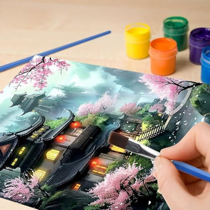 Beautiful Landscape Temple Paint by Numbers Kits for Adults, Paint by Number Beginner, Cherry Blossom, Canvas Painting by Numbers for Adults, Easy Oil Painting Kits for Gifts Home Decor 16x20 Inch - Image 2