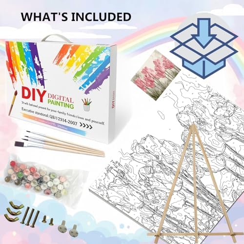 BAISITE Paint by Numbers Kit for Adults Beginners,20" Wx16 L Canvas for Painting Kits for Adults in Colorful Box Poppy Flowers-BSC002-Already Stretched on a Wooden Frame - Image 3