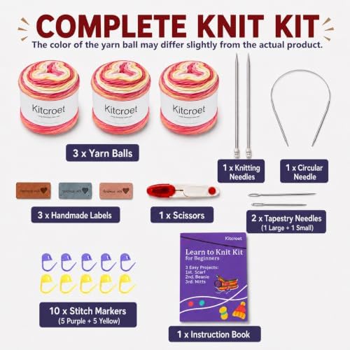 Knitting Kit for Beginners, Complete Starter Kit for Scarf, Hat, Gloves - Image 7