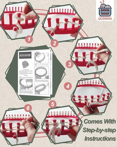 UCDRMA Loom Knitting Kit with Yarn, 23PCS Round Knitting Loom Kit for Beginners Including Instructions and Pom Pom Maker, Easy & Quick Hat Knitting Loom Set/Scarf Loom Knitting Set for Family - Image 5