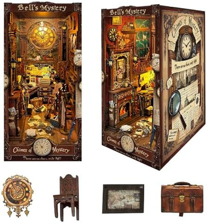 Book Nook Kit Miniature Booknook Kit Decorative Bookend Bookshelf 3D Wooden Puzzle Dollhouse Gifts for Adults Teens - Bell's Mystery (SQ-42) by JOINCON