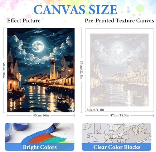 PRASIO Paint by Numbers Kit for Adults Beginner, Landscape Adult Paint by Number Kits on Canvas, DIY Acrylic Watercolor Oil Paint by Number for Adults for Home Decor Gift 16x20 Inch - Image 3