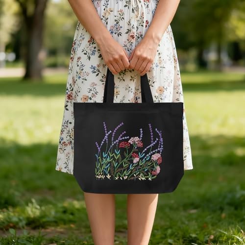 ERKOON Canvas Tote Bag Embroidery Kit for Beginners, Floral Arts Crafts Cross Stitch Kits for Adults Including Stamped Embroidery Bag with Hoops, Needle, Instruction and Color Threads (Lavender) - Image 7