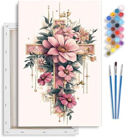 Yezavesu Framed Paint by Numbers Kit for Adults Beginner & Kids Ages 8-12, Cross Flower Paint by Numbers with Frame, DIY Number Painting for Adults Cross Flower for Home Wall Decor Gift 8X 12 inch by Yezavesu
