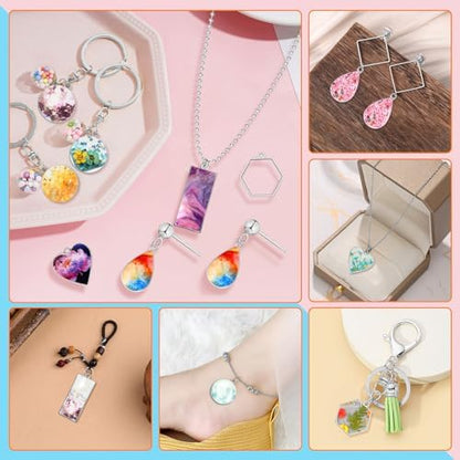 Oubaka 50pcs Open Bezels 5 Styles Open Frame Pendant Open Back Bezel Pendants Geometric Hollow Frame Pendant for Resin Casting, Necklace, Earrings, Pressed Flower, DIY Crafts(White K) - Image 5
