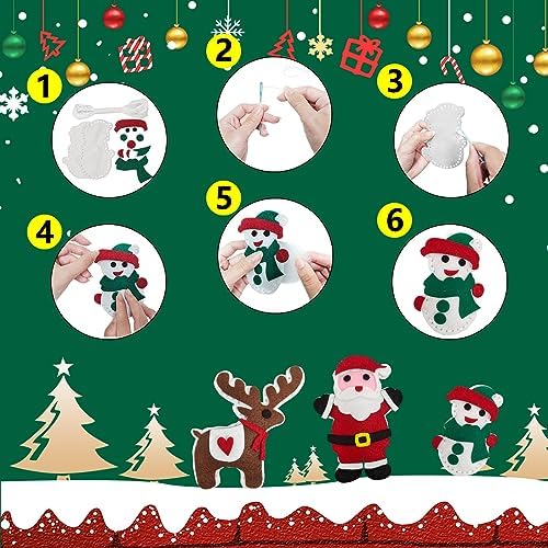 Jtnohx Sewing Kit for Kids, Felt Christmas Ornaments Set, 5 Sets DIY Craft Kits - Christmas Deer, Santa Claus, Snowman, Heart, Christmas Tree Decor for Home Party Decorations - Image 4