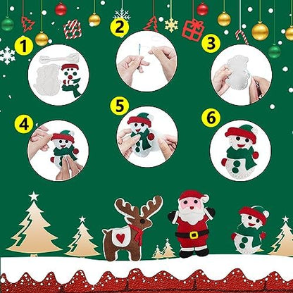 Jtnohx Sewing Kit for Kids, Felt Christmas Ornaments Set, 5 Sets DIY Craft Kits - Christmas Deer, Santa Claus, Snowman, Heart, Christmas Tree Decor for Home Party Decorations - Image 4