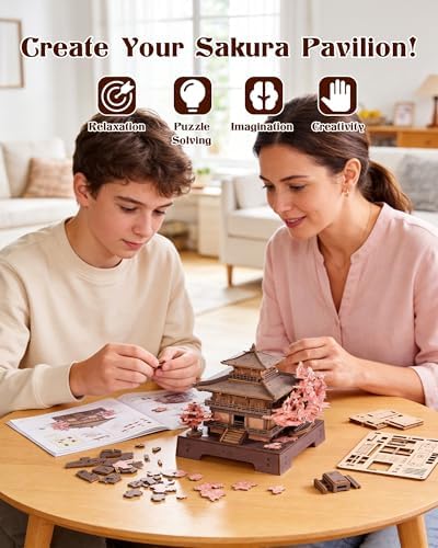 Rolife 3D Wooden Puzzle Sakura Pavilion, DIY Japanese Architecture Model & Miniature House Building Kit for Adults, 235PCS Wood Craft Puzzle, Cherry Blossom Home Decor for Teens and Adults - Image 6