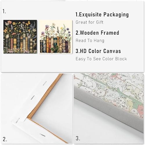 NEGEKFKX 2 Pack Book Flower Paint by Numbers Kit for Adults Beginner with Framed, Easy Adult Paint by Number Kits on Canvas DIY Painting for Beginners Art by Numbers for Home Wall Decor 10x10 Inch - Image 4