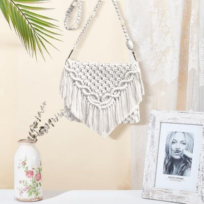 INFUNLY White DIY Macrame Bag Making Kit Boho Macrame Shoulder Bag with Tassels Macrame Knotting Tote Bag Kit for Adults Beginners Macrame Kit for Holiday with Video Instruction for Women Beach Gift - Image 4