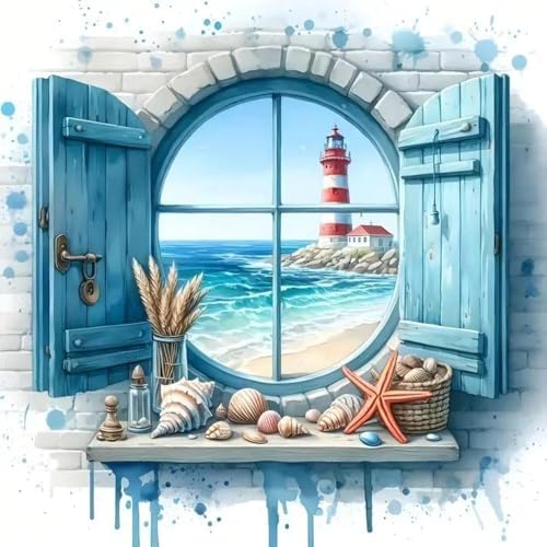 MBNTJHT Lighthouse Paint by Numbers Kit for Adults,DIY Lighthouse Landscape Acrylic Paint by Number Kits for Adult Beginners,Sea Scenery Oil Painting Kits for Home Wall Decor 16X16 Inch. by MBNTJHT
