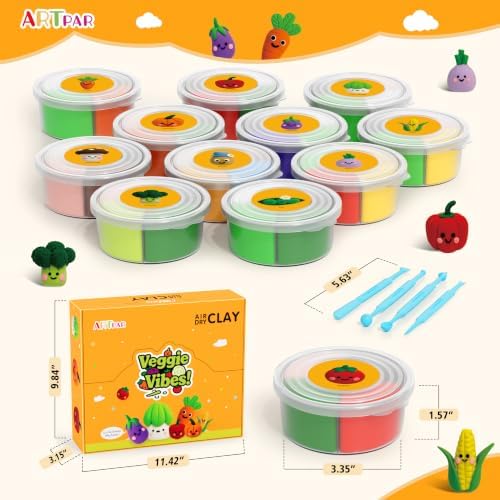 ARTPAR Air Dry Clay Kit for Kids - 12 Vegetable Modeling Magic Clay Set - Image 2