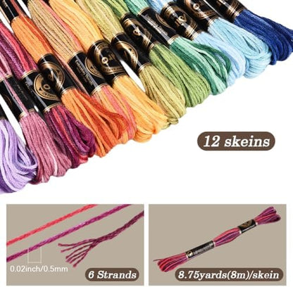 12 Skeins 105 Yards Colorful Cross Stitch Floss Embroidery Threads Polyester Friendship Yarn Rainbow 6 Ply Embroidered String for Sewing Making Bracelets Clothes Stitching Decor Craft DIY - Image 2
