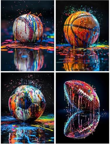 4 Pack Paint by Numbers Kit for Adults Beginner,Ball Sports 12x16 In by TCDZMYGS