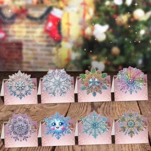 jinglinhh 8pcs Diamond Art Painting Winter Snowflake Greeting Cards with Envelopes, DIY Card Making Kits for Adults, Diamond Art Postcards Christmas Cards Craft Gifts - Image 5