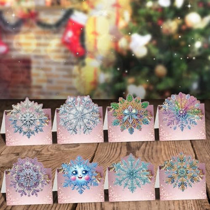 jinglinhh 8pcs Diamond Art Painting Winter Snowflake Greeting Cards with Envelopes, DIY Card Making Kits for Adults, Diamond Art Postcards Christmas Cards Craft Gifts - Image 5
