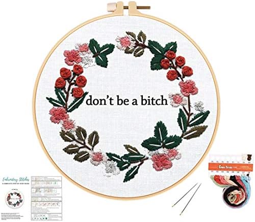 Louise Maelys Cross Stitch Kit Full Range DIY Floral Wreath with Funny Sayimg Embroidery Kit for Beginner by LouiseMaelys