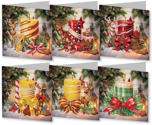 DIY Diamond Greeting Cards Set Christmas, 5D DIY Diamond Art Painting Greeting Card, DIY Christmas Card Making Kits for Family Friends Handmade Gift-#11-Christmas Candles by Unknown