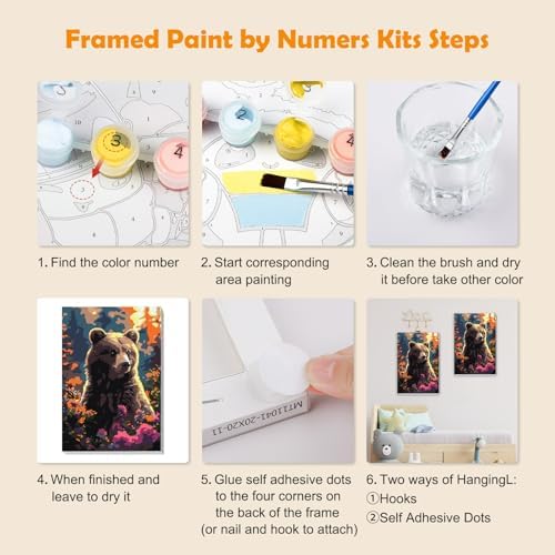 MOGTAA Bear Paint by Numbers Kit for Adults Beginners with Frame, Flowers Adult Paint by Number Kits on Canvas with Easel, Easy DIY Oil Painting Kits for Home Decor, 8x12in - Image 6