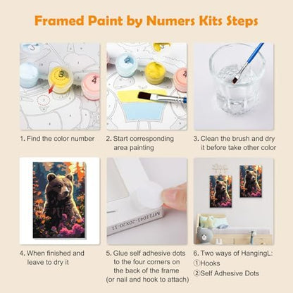 MOGTAA Bear Paint by Numbers Kit for Adults Beginners with Frame, Flowers Adult Paint by Number Kits on Canvas with Easel, Easy DIY Oil Painting Kits for Home Decor, 8x12in - Image 6