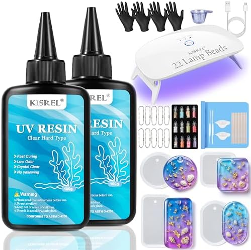 KISREL 200g UV Resin Kit with Light, Big 22 LED Beads Fast Curing Resin by KISREL