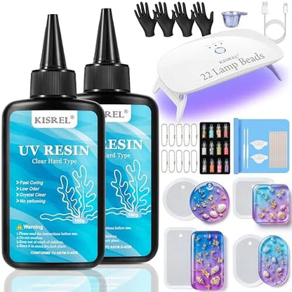 KISREL 200g UV Resin Kit with Light, Big 22 LED Beads Fast Curing Resin by KISREL