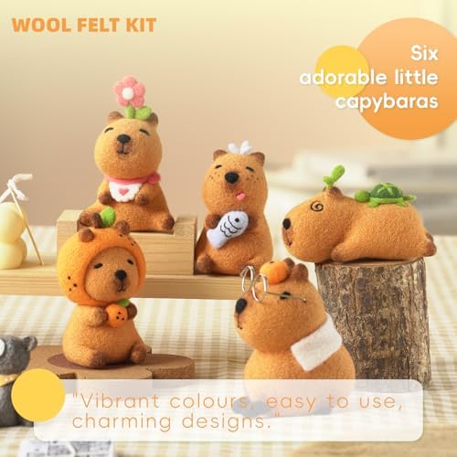 LUDOTEK Needle Felting Kit, 6 PCS Farm Animal Needle Felting Beginner Kits, Wool Felt Needle Felting Tools Foam Pad, Craft Party Supplies for Beginners Adult(6pack Capybara) - Image 2