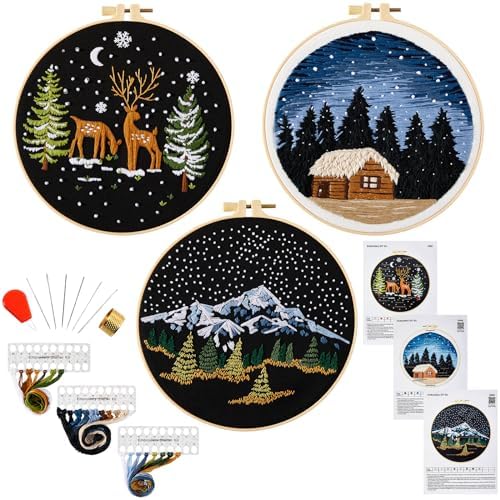 Armindou Embroidery Kit for Beginner Adults, Counted Stamped Cross Stitch kit for Adult Beginner, Hand Embroidery Starter Kits with Pattern, 3 Embroidery Hoop, Fabric (Attached Teaching Video QR Code) by Armindou