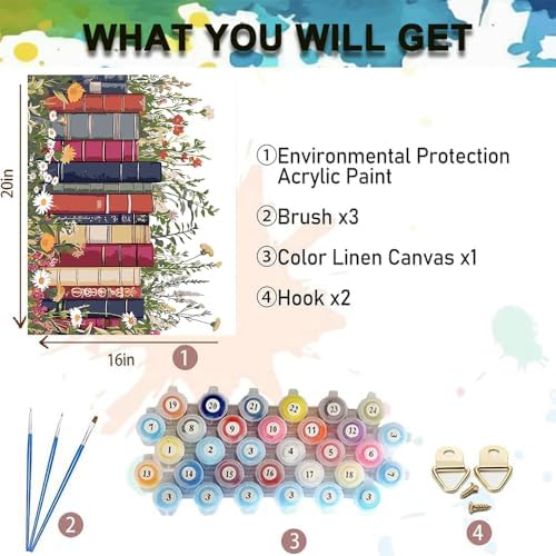 TCDZMYGS Paint by Numbers Kit for Adults Beginner,Book Flower Adult Paint by Number Kits on Canvas Without Frame,DIY Acrylic Oil Painting by Numbers Kits for Home Wall Decor 16x20 inch - Image 5