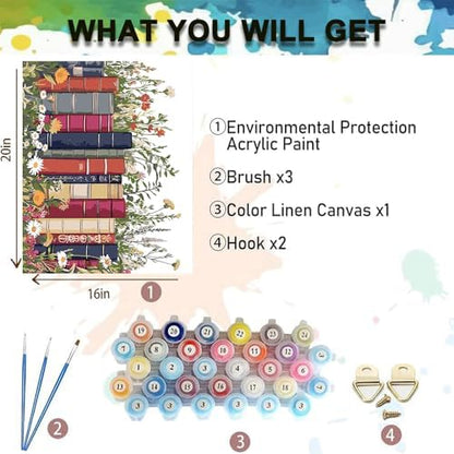 TCDZMYGS Paint by Numbers Kit for Adults Beginner,Book Flower Adult Paint by Number Kits on Canvas Without Frame,DIY Acrylic Oil Painting by Numbers Kits for Home Wall Decor 16x20 inch - Image 5