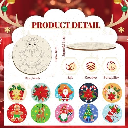 Reallnaive 45 Pcs Christmas Wooden Coasters Painting Kit, 4 Inch Paint Your Own Boho Coasters with Markers, Arts and Crafts for Adults Women Seniors Elderly Crafters Gifts - Image 2