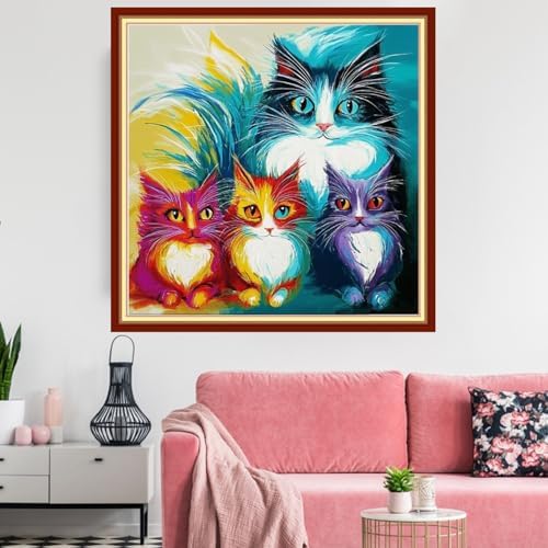 Redxing Stamped Cross Stitch Kits Embroidery kit for Beginners Adults Full Range of Embroidery Patterns Starter Kits DIY Printed Cross Stitch Kits Needlepoint Kits 11CT-Colorful Cats 18x18 inchs - Image 2