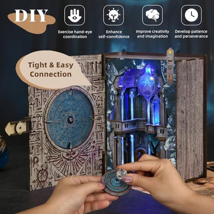 MiniCity Book Nook Kit, DIY Miniature Dollhouse Kit for Adults, Booknook Bookshelf Insert Decor 3D Wooden Puzzle with LED Light Unique Gift for Fantasy Lovers (Circle of Magic) - Image 6