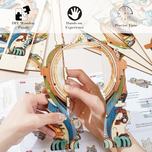 KAAYEE 3D Puzzles for Adults Cat Clock DIY Wooden Puzzle Craft - Image 3