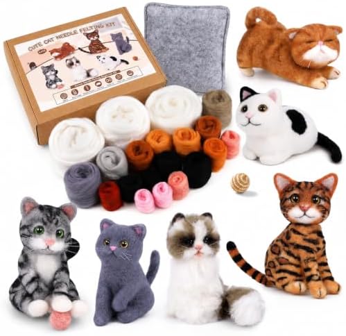 Mayboos 6 Pcs Needle Felting Kit, Felting Kits for Beginners (Cute Cat) by Mayboos