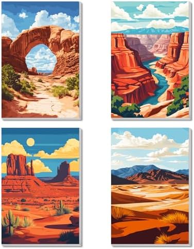 4 Pack Framed Paint by Numbers Kit for Adults Beginner Canvas Painting by Numbers for Adults National Park Easy Adult Paint by Number Kits with Frame Landscapes Watercolor Painting by Number 8x12 Inch by Unknown