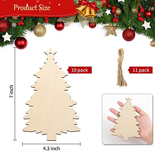 Large Size 7" Wooden Christmas Ornaments to Paint, DIY Blank Unfinished Wood Ornament for Crafts Hanging Decorations (Beige Christmas Tree) - Image 7
