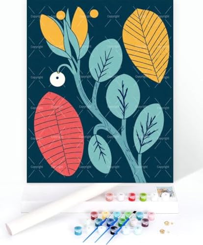Botanical Paint By Numbers Kit For Adults - Diy Modern Plant Leaves Painting On Canvas 16X20 In, Acrylic Paint Set, Suitable For Beginners, Bedroom Decor Art For Home Decoration Or Gifts, Unframed - Image 3