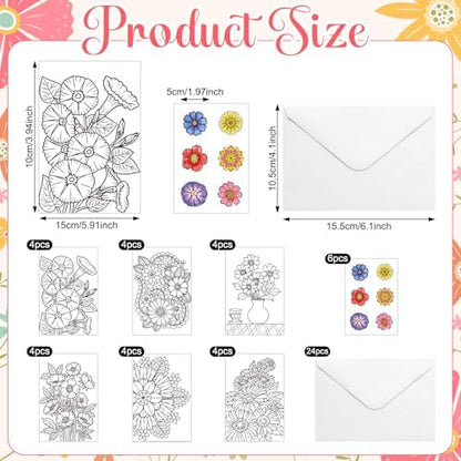 Gueevin 24 Pcs Flowers Coloring Greeting Cards with Envelopes, 4x6 - Image 2