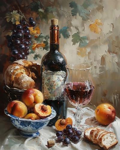 Tucocoo DIY Paint by Numbers for Adults Vintage Wine Fruit DIY Digital Oil Painting Acrylic Paint Fruit Wine Painting Kits Canvas Wall Art Wine Fruit DIY Retro Room Decor 16x20 Inch （Without Frame ） by Tucocoo