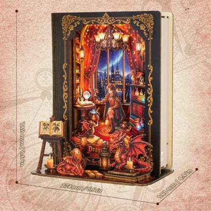 Book Nook Kit Dragon Covenant, 3D Wooden Puzzle with LED Lights, DIY Miniature Model Kit Room Home Decor, Holiday Birthday Christmas Day Gifts for Men Women Teens - Image 2