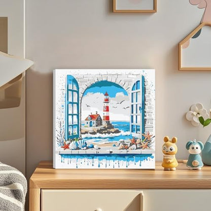 ICYANART Paint by Numbers for Adults Framed, Beach Number Painting 8x8In - Image 2