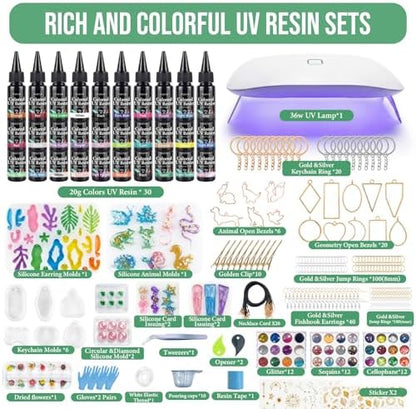 All-Inclusive Keychain Making Kit, 30-Color UV Resin,DIY Craft Decor - Image 2