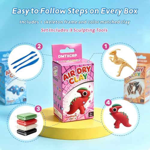 DMTXCRP Air Dry Clay Dinosaur Kit for Kids, 12 Dino Skeleton Craft Set - Image 4